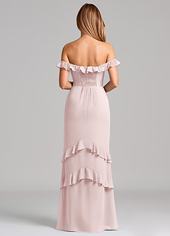 Azazie Marilynn Brudtärnklänningar Klä av Sjöjungfru i Chiffong Av axeln Rodnande Rosa image2