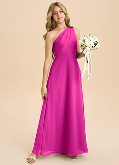 Azazie Phaedra Junior Fuchsia A-Line Pleated Chiffon Dress image6