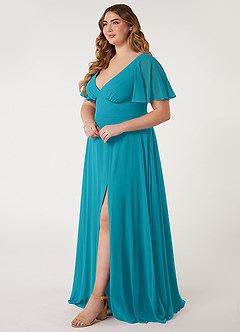 Azazie Kimber Bridesmaid Dresses Jade A-Line Flounce Sleeve Chiffon Dress image7