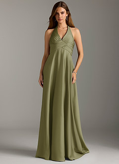 Azazie Tessie Bridesmaid Dresses Pistachio A-Line Pleated Stretch Satin Dress image3