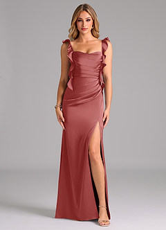 Azazie Jessamine Bridesmaid Dresses Antique Rose Sheath Corset Stretch Satin Dress image3