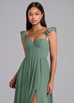 Azazie Denisse Abiti da Damigella Abito A-Line in Chiffon Increspato Eucalipto image6