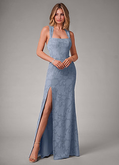 Azazie Luci Bridesmaid Dresses Dusty Blue Mermaid Pleated Floral Burnout Convertible Dress image3