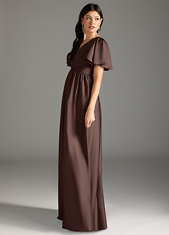 Azazie Verna Maternity Bridesmaid Dresses A-Line Ruched Stretch Satin Floor-Length Dress image7