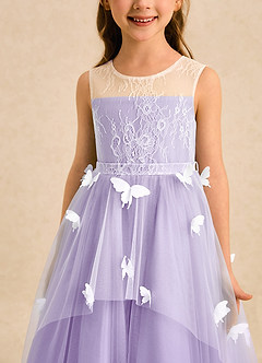Azazie Mariposa Flower Girl Dresses Lilac Ball-Gown Lace Tulle Dress image6