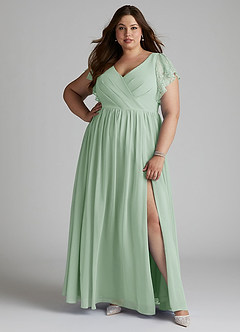 Azazie Zella Bridesmaid Dresses Agave A-Line Lace Chiffon Dress image8