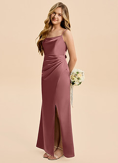 Azazie Christen Junior Amethyst A-Line Pleated Stretch Satin Dress image3