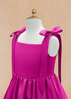 Azazie Chelsie Flower Girl Dresses Fuchsia A-Line Bow Matte Satin Dress image8
