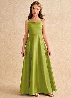 Azazie Joella Girls Formal Flower Girl Dresses Lemongrass A-Line Pleated Stretch Satin Dress image4