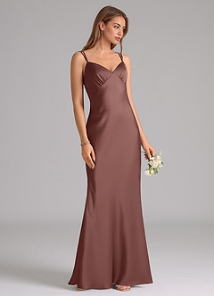 Azazie Suttona Bridesmaid Dresses Espresso A-Line Pleated Stretch Satin Dress image2