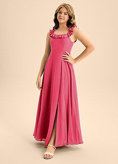 Azazie Callie Junior Scarlet A-Line Ruched Chiffon Dress image3