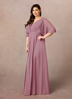 Azazie Oksana Kleider für die Brautmutter A-Linie V-Hals Gefaltet Chiffon Kleid Vintage Mauve image8