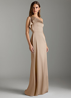 Azazie Rinna Robes de demoiselle d'honneur Robe Sirène en Satin extensible Rayé Taupe image3