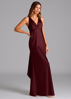 Azazie Hati Bridesmaid Dresses Cabernet Mermaid Stretch Satin Dress image1