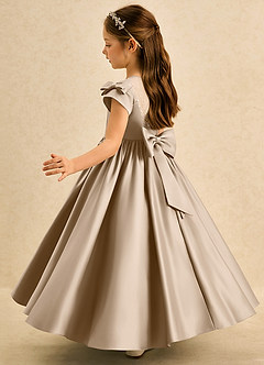 Azazie Toffee Abiti da Ragazza di Fiori Abito Stile Principessa in Raso Opaco Fiocco Taupe image5