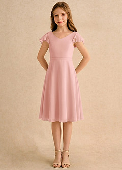Azazie Narin Girls Formal Flower Girl Dresses Rosette A-Line with Sleeves Chiffon Dress image5