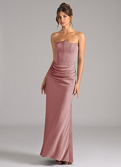 Azazie Debby Vestidos de damas de honor Vestido de Rosa Polvorienta de Satén Elástico de Corte Sirena Convertible con Sin tirantes image4