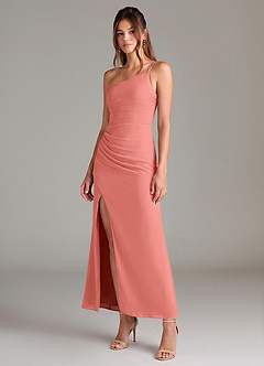 Azazie Eren Robes de demoiselle d'honneur Robe Sirène en Mousseline de soie Asymétrique Rose Saumon image1