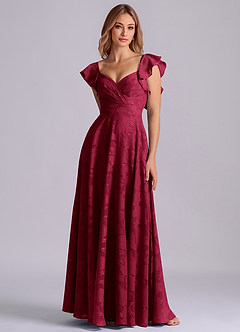 Azazie Leilani Robes de demoiselle d'honneur Robe Trapèze en Blumen-Burnout Encolure en Forme de Cœur Bourgogne image3