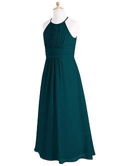 Azazie Bonnie Junior Pine A-Line Pleated Chiffon Dress image7