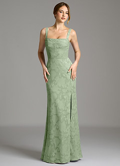 Azazie Brandi Bridesmaid Dresses Dusty Sage Mermaid Pleated Floral Burnout Dress image4