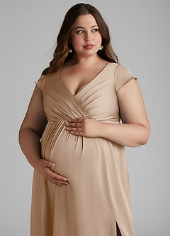 Azazie Allessia Maternity Bridesmaid Dresses A-Line Pleated Stretch Satin Floor-Length Dress image13