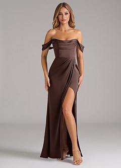 Azazie Johana Bridesmaid Dresses Ganache Mermaid Off the Shoulder Stretch Satin Convertible Dress image3