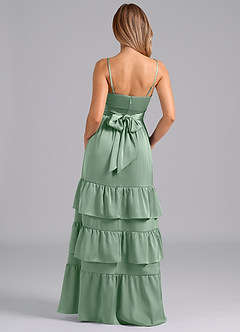 Azazie Nathalia Bridesmaid Dresses Agave A-Line Pleated Stretch Satin Dress image6