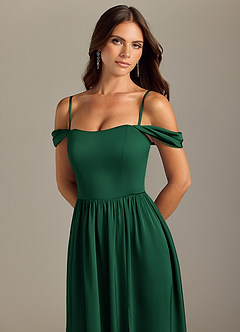 Azazie Calianna Bridesmaid Dresses Dark Green A-Line Off the Shoulder Stretch Satin Convertible Dress image3