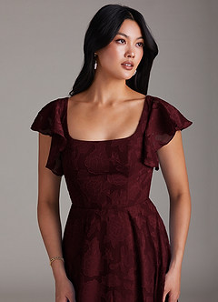 Azazie Bondi Bridesmaid Dresses Cabernet A-Line Ruched Floral Burnout Dress image5