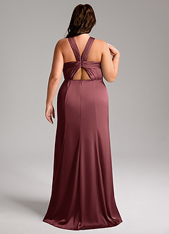 Azazie Rue Bridesmaid Dresses Merlot A-Line Pleated Stretch Satin Dress image9