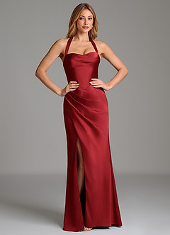 Azazie Serenity Robes de demoiselle d'honneur Robe Sirène en Satin extensible Encolure en Forme de Cœur Écarlate image5