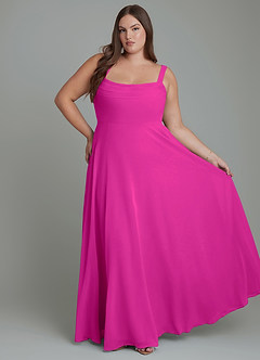 Azazie Shaude Bridesmaid Dresses Fuchsia A-Line Pleated Chiffon Dress image6
