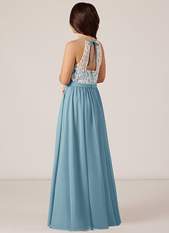 Azazie Fahari Junior Moody Blue A-Line Lace Chiffon Dress image4