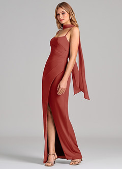 Azazie Calandra Brautjungfernkleider Etui Plissee Chiffon Kleid Terrakotta image4