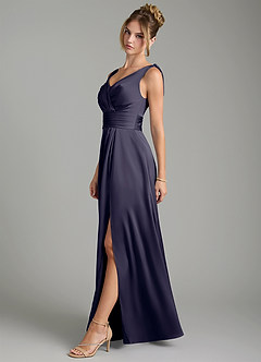 Azazie Karina Bridesmaid Dresses Stormy A-Line Pleated Stretch Satin Dress image3