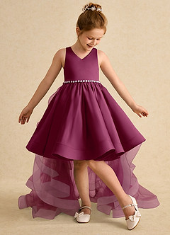 Azazie Julietta Flower Girl Dresses Mulberry Ball-Gown Convertible Tulle Dress image5
