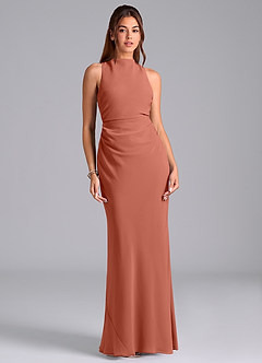 Azazie Evadne Robes de demoiselle d'honneur Robe Trapèze en Mousseline de soie Plissée Argile image3