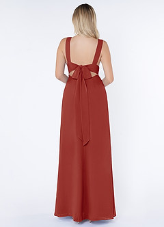 Azazie Christiana Bridesmaid Dresses Terracotta A-Line V-Neck Pleated Chiffon Dress image2