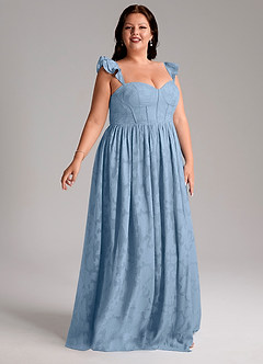 Azazie Denisse Bridesmaid Dresses Powder Blue A-Line Ruched Floral Burnout Dress image11