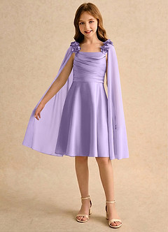Azazie Resa Girls Formal Venta final Vestido de Lila de Satin Mate de Corte en A con Plisado image3