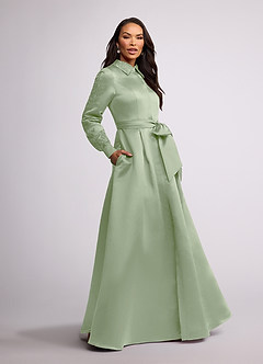 Azazie Ruth Mother of the Bride Dresses Dusty Sage A-Line Lace Matte Satin Dress image1