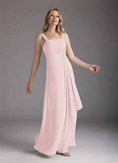 Azazie Weisz Mère de la mariée Robes Robe Trapèze en Mousseline de soie Encolure carrée plissée Rose Pâle image4