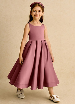 Azazie Babs Flower Girl Dresses Amethyst Ball-Gown Pleated Matte Satin Dress image4