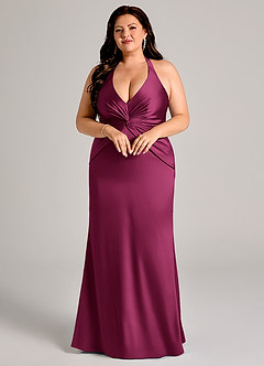 Azazie Valerie Bridesmaid Dresses Red Plum Mermaid Pleated Stretch Satin Dress image9