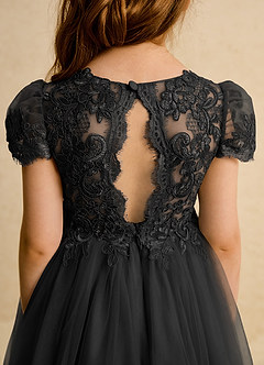 Azazie Puff Flower Girl Dresses Black Ball-Gown Lace Tulle Dress image8