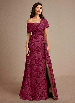 Azazie Milton vestidos de madre de la novia Vestido de Borgoña de Devorado Floral de Corte En A con Plisado image5