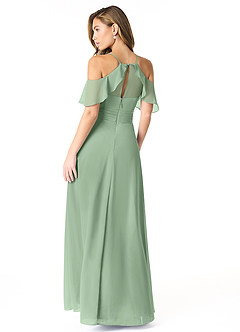 Azazie Dakota Vestidos de damas de honor Vestido de Matcha de Gasa de Corte en A con Cuello en V plisado image4