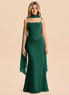 Azazie Sorrel Junior Meerjungfrau-Linie Plissee Chiffon Kleid Smaragd image1
