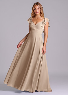 Azazie Leilani Robes de demoiselle d'honneur Robe Trapèze en Mousseline de soie Plissée Taupe image1